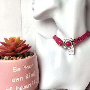 LIA SOPHIA HOT PINK RHINESTONES LEATHER CHOCKER NECKLACE NEW‎ SUMMER VACATION